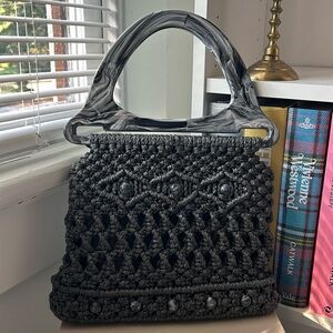70s Gray Crochet Top Handle Bag